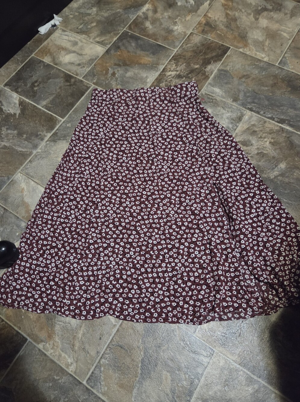 Women's Burgundy Floral A-Line Skirt - Classic Everyday Style